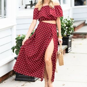 Polka Dot Crop Top & High Slit Skirt